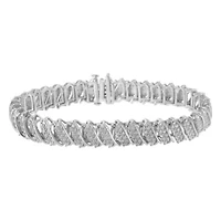 Silver 3.0 Cttw Diamond Multi Row Cluster Slanted Wave Link 7-¼” Tennis Bracelet