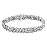 Silver 3.0 Cttw Diamond Multi Row Cluster Slanted Wave Link 7-¼” Tennis Bracelet