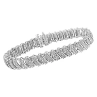 Silver 3.0 Cttw Diamond Multi Row Cluster Slanted Wave Link 7-¼” Tennis Bracelet
