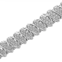 Silver 3.0 Cttw Diamond Multi Row Cluster Slanted Wave Link 7-¼” Tennis Bracelet