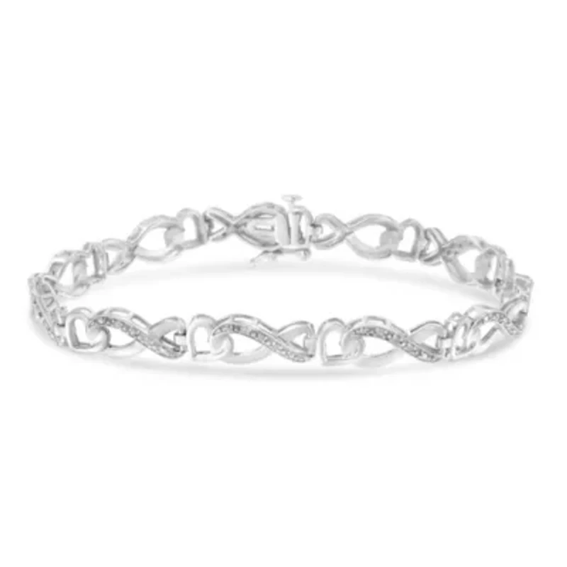 .925 Sterling Silver 1/5 Cttw Diamond 7” Infinity Heart Tennis Bracelet