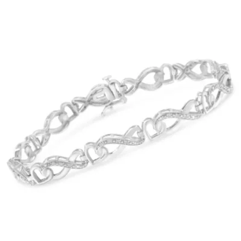 .925 Sterling Silver 1/5 Cttw Diamond 7” Infinity Heart Tennis Bracelet