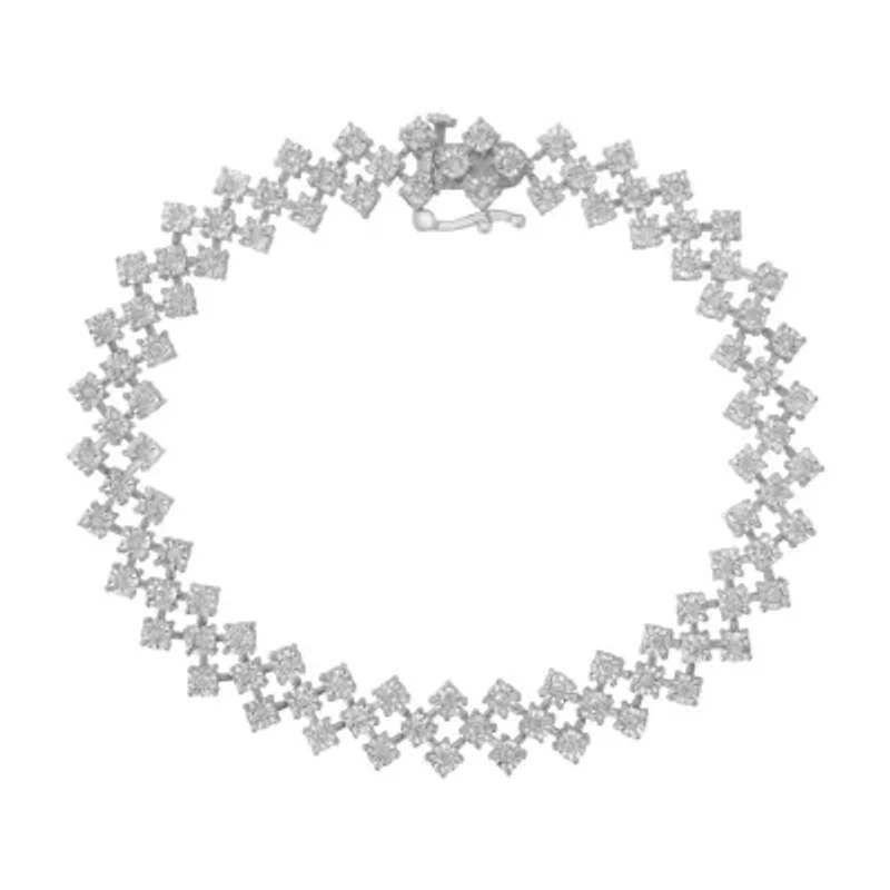 Silver 1.0 cttw Miracle-Set Round Diamond "Zig Zag" Link Bracelet -7.25