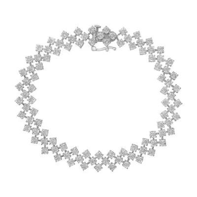 Silver 1.0 cttw Miracle-Set Round Diamond "Zig Zag" Link Bracelet -7.25