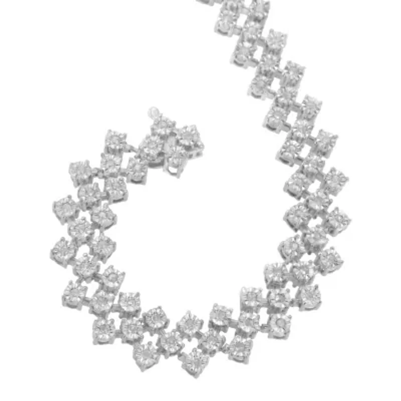 Silver 1.0 cttw Miracle-Set Round Diamond "Zig Zag" Link Bracelet -7.25