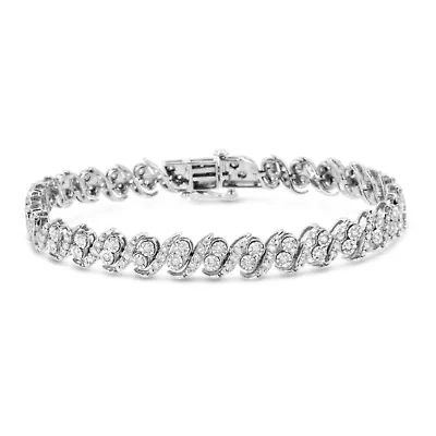 .925 Sterling Silver 2.0 Cttw Round-Cut Diamond "S" Link Bracelet - 7.25"