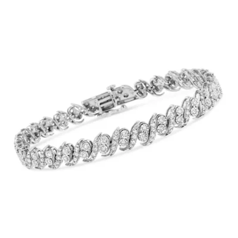 .925 Sterling Silver 2.0 Cttw Round-Cut Diamond "S" Link Bracelet - 7.25"