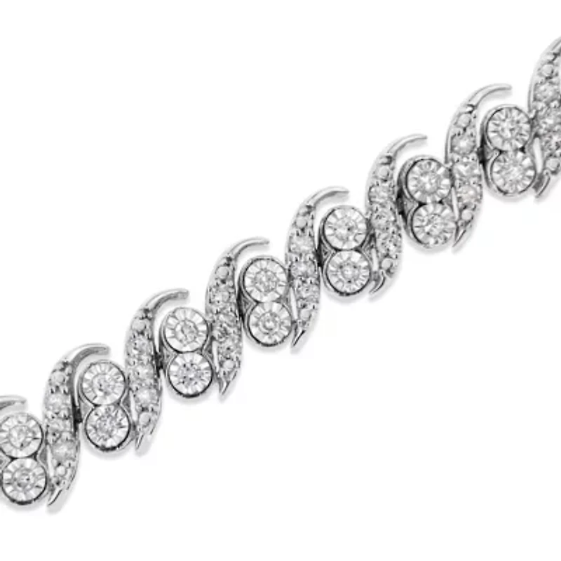 .925 Sterling Silver 2.0 Cttw Round-Cut Diamond "S" Link Bracelet - 7.25"