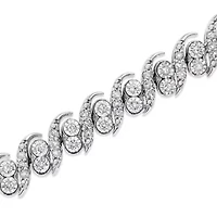.925 Sterling Silver 2.0 Cttw Round-Cut Diamond "S" Link Bracelet - 7.25"