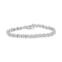 .925 Sterling Silver Diamond Floral Cluster Link Bracelet - Size 7.25"