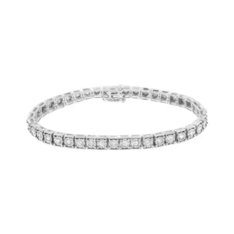 Silver Brilliant-Cut Round Diamond Square Frame Miracle-Set Tennis Bracelet