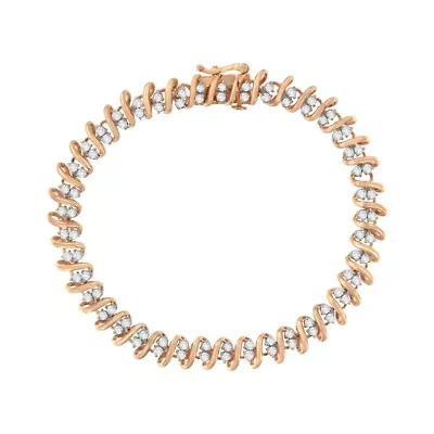 14KT Rose Gold Plated Sterling Silver Diamond S Link Tennis Bracelet
