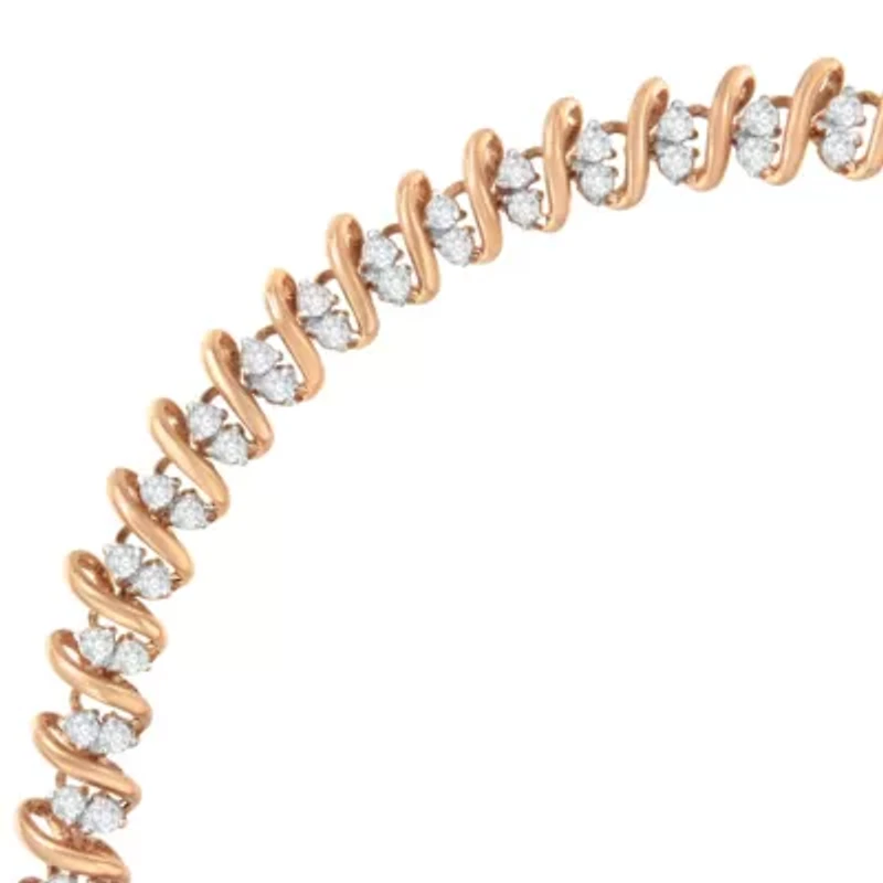 14KT Rose Gold Plated Sterling Silver Diamond S Link Tennis Bracelet