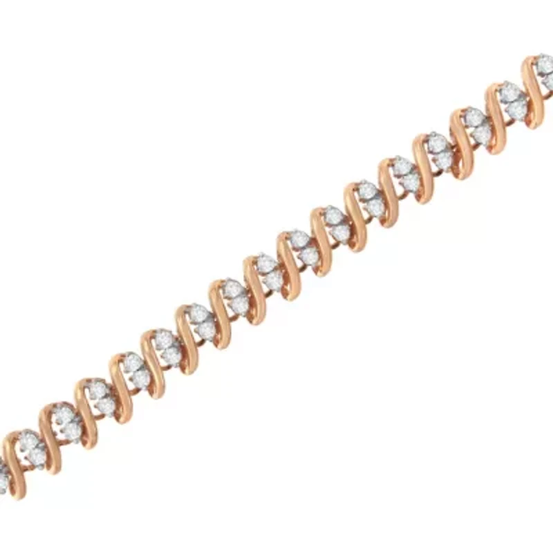 14KT Rose Gold Plated Sterling Silver Diamond S Link Tennis Bracelet