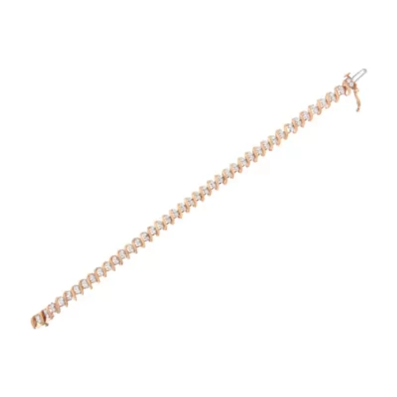 14KT Rose Gold Plated Sterling Silver Diamond S Link Tennis Bracelet