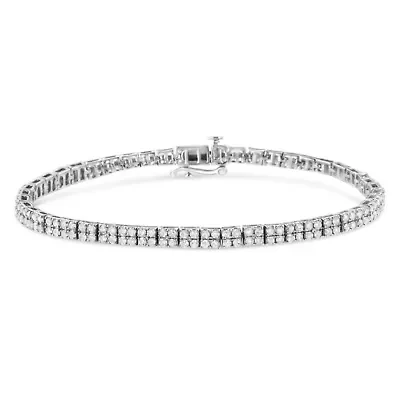 Silver 3.0 Cttw Prong-Set Round Diamond 2 Row Link Tennis Bracelet - 7.25"