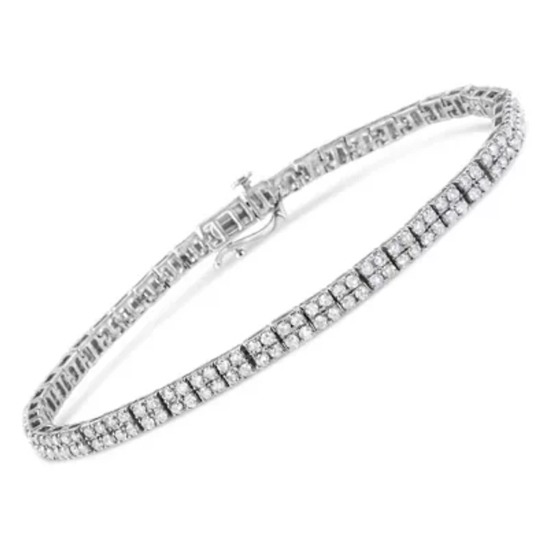 Silver 3.0 Cttw Prong-Set Round Diamond 2 Row Link Tennis Bracelet - 7.25"