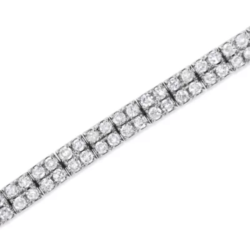 Silver 3.0 Cttw Prong-Set Round Diamond 2 Row Link Tennis Bracelet - 7.25"