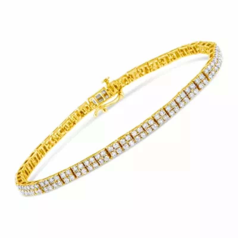14K Yellow Gold Plated Silver 3.0 Cttw Diamond Link Bracelet - 7.25"