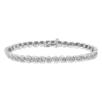 Silver 1.0 cttw Miracle Set Diamond Spiraling Bezel Link Bracelet
