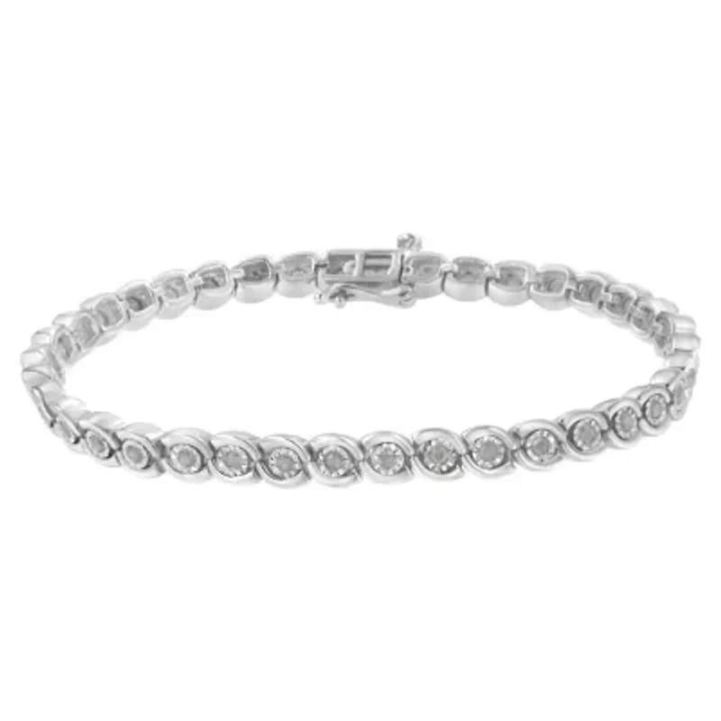Silver 1.0 cttw Miracle Set Diamond Spiraling Bezel Link Bracelet