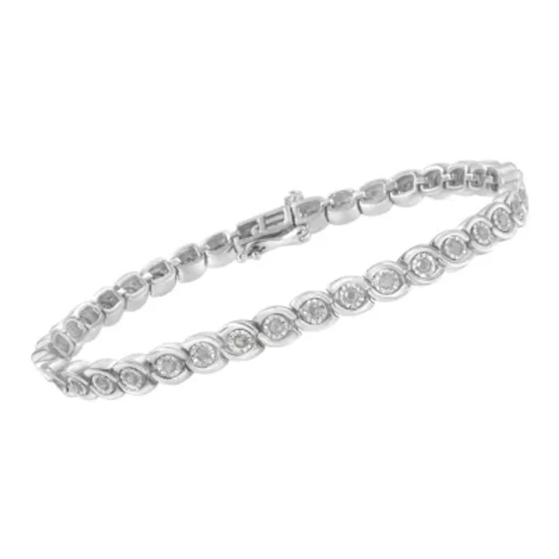 Silver 1.0 cttw Miracle Set Diamond Spiraling Bezel Link Bracelet