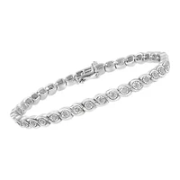 Silver 1.0 cttw Miracle Set Diamond Spiraling Bezel Link Bracelet