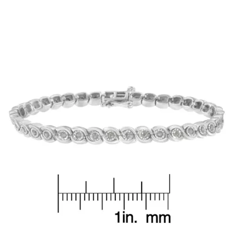 Silver 1.0 cttw Miracle Set Diamond Spiraling Bezel Link Bracelet