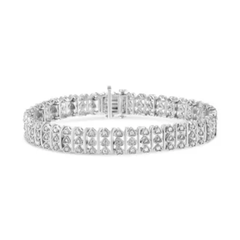 Silver 1.00 Cttw Diamond Multi Row Heart Link Bracelet - 7.25" Inches