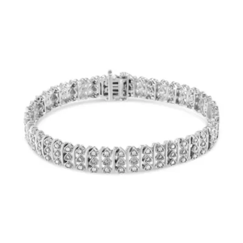 Silver 1.00 Cttw Diamond Multi Row Heart Link Bracelet - 7.25" Inches
