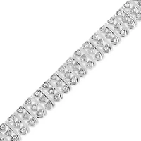 Silver 1.00 Cttw Diamond Multi Row Heart Link Bracelet - 7.25" Inches