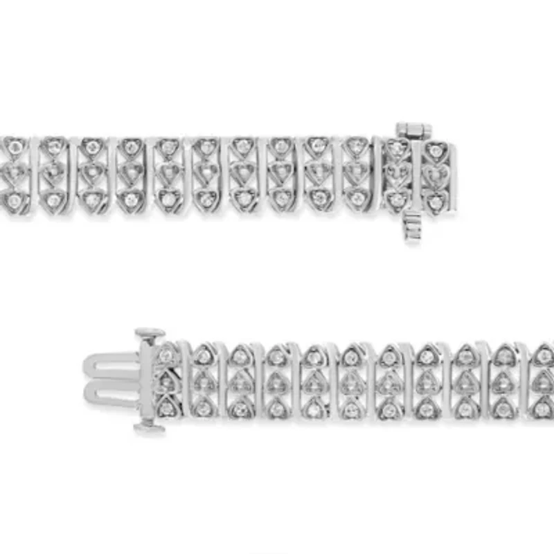 Silver 1.00 Cttw Diamond Multi Row Heart Link Bracelet - 7.25" Inches
