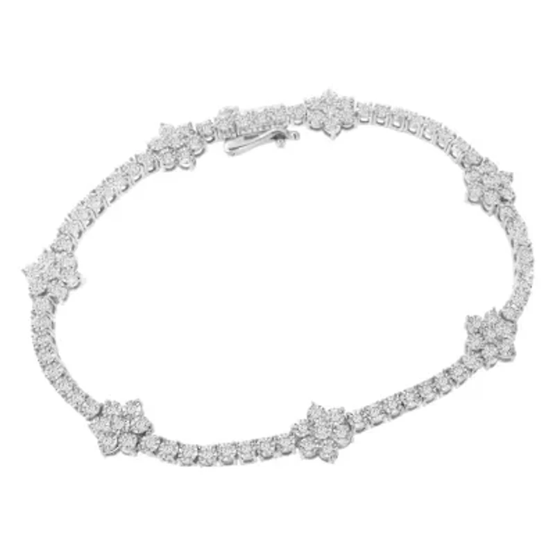 Silver 1.0 cttw Miracle-Set Diamond Floral Station Tennis Bracelet - 7-1/2"