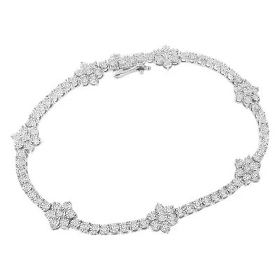 Silver 1.0 cttw Miracle-Set Diamond Floral Station Tennis Bracelet - 7-1/2"