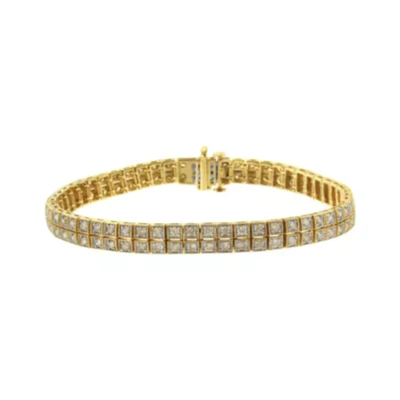 14K Yellow Gold over Silver 3.0 Cttw Diamond Double Row Link Tennis Bracelet