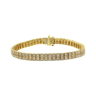 14K Yellow Gold over Silver 3.0 Cttw Diamond Double Row Link Tennis Bracelet