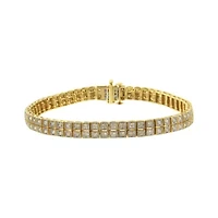14K Yellow Gold over Silver 3.0 Cttw Diamond Double Row Link Tennis Bracelet