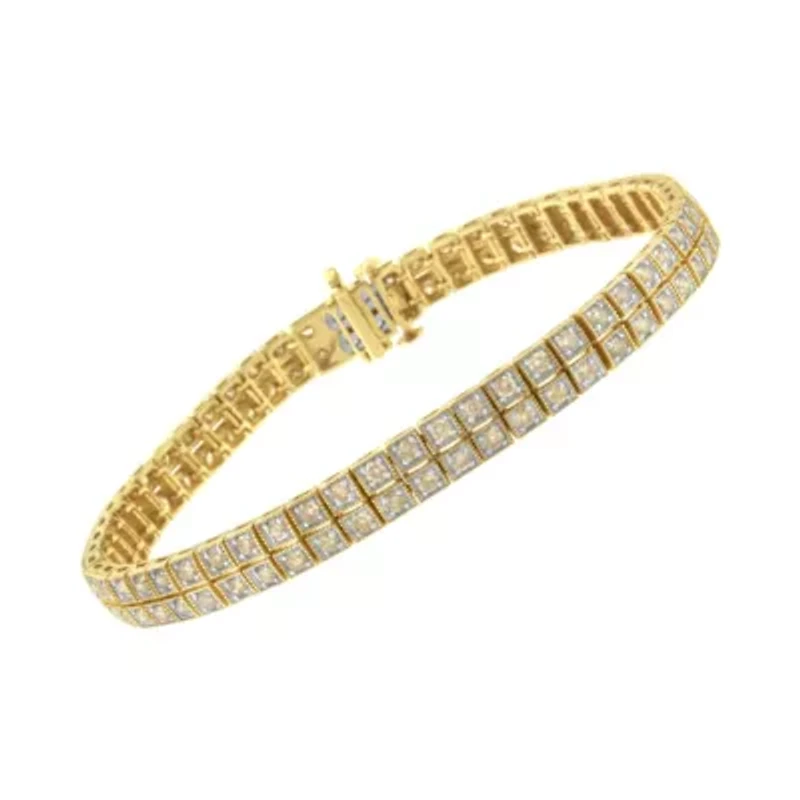 14K Yellow Gold over Silver 3.0 Cttw Diamond Double Row Link Tennis Bracelet