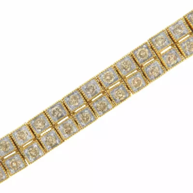 14K Yellow Gold over Silver 3.0 Cttw Diamond Double Row Link Tennis Bracelet