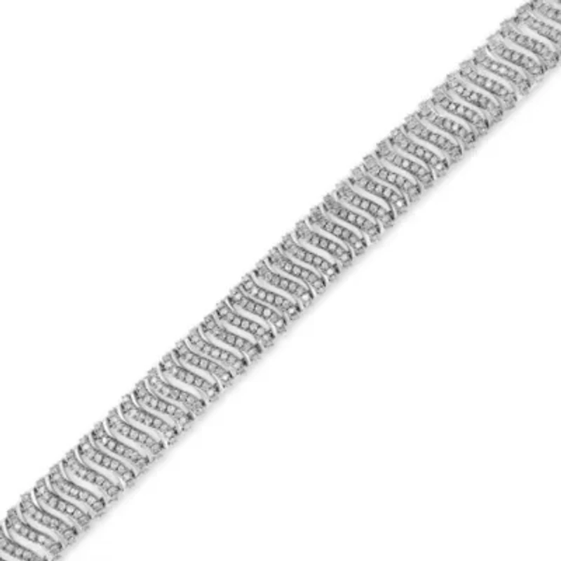 .925 Sterling Silver 5.00 Cttw Round-Cut Diamond "S" Link Bracelet - Size 7.25