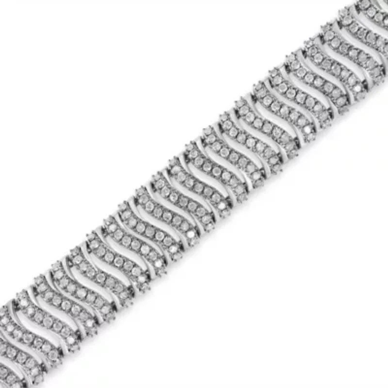 .925 Sterling Silver 5.00 Cttw Round-Cut Diamond "S" Link Bracelet - Size 7.25
