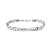 .925 Sterling Silver 1/10 Cttw Diamond Double-Link 7" Rolex Tennis Bracelet