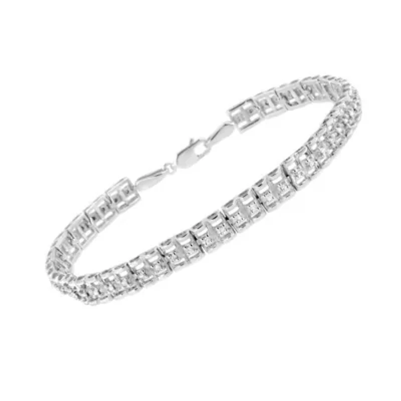 .925 Sterling Silver 1/10 Cttw Diamond Double-Link 7" Rolex Tennis Bracelet