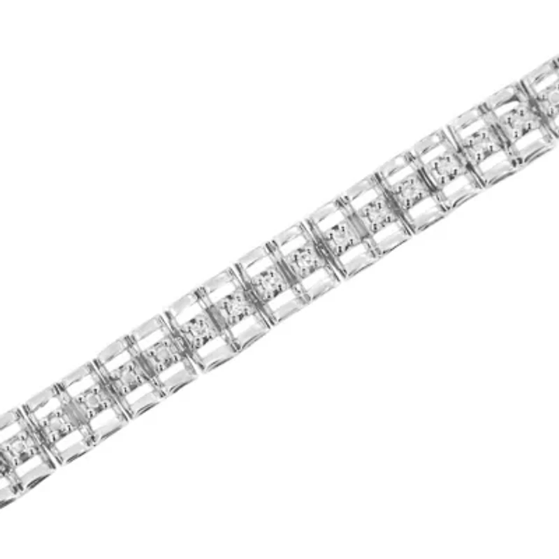 .925 Sterling Silver 1/10 Cttw Diamond Double-Link 7" Rolex Tennis Bracelet