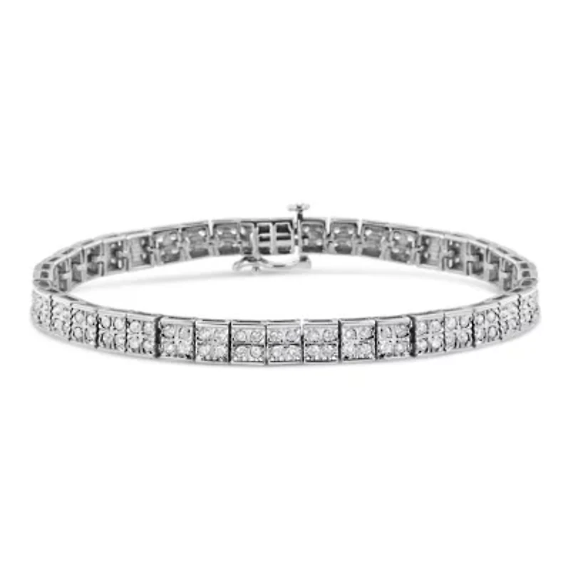 Silver 2 Cttw Prong Set Round-Cut Diamond 4 Stone Box Link Bracelet - 7.25"