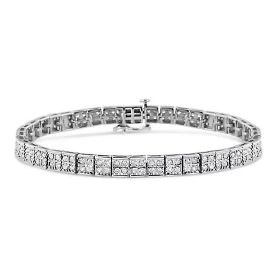 Silver 2 Cttw Prong Set Round-Cut Diamond 4 Stone Box Link Bracelet - 7.25"