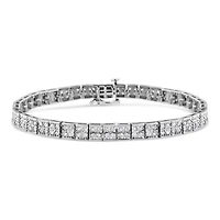 Silver 2 Cttw Prong Set Round-Cut Diamond 4 Stone Box Link Bracelet - 7.25"