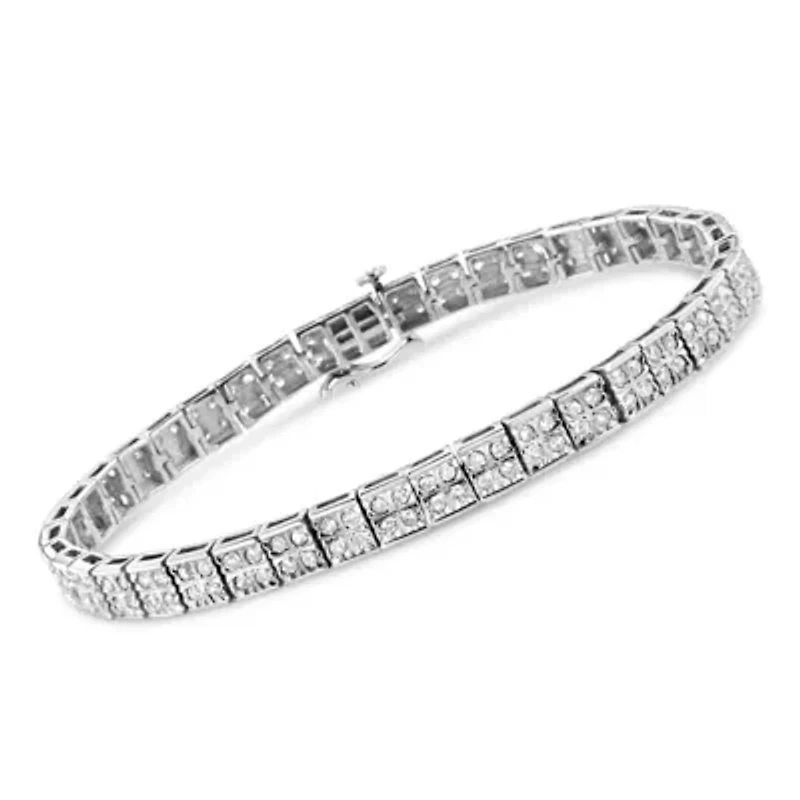 Silver 2 Cttw Prong Set Round-Cut Diamond 4 Stone Box Link Bracelet - 7.25"
