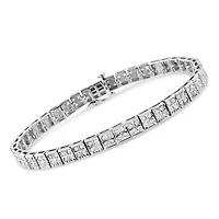 Silver 2 Cttw Prong Set Round-Cut Diamond 4 Stone Box Link Bracelet - 7.25"
