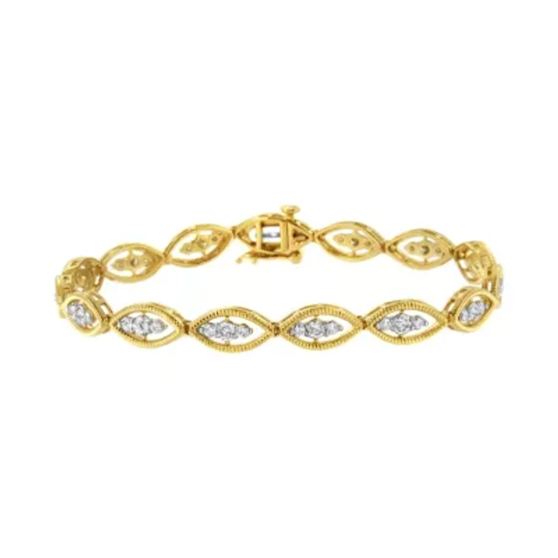 10K Yellow Gold Plated Silver 1 cttw Prong Set  Diamond Link Bracelet - 7.25"